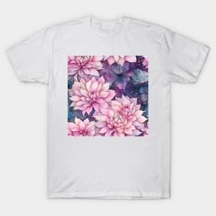 Pink Dahlias Galaxy Pattern T-Shirt